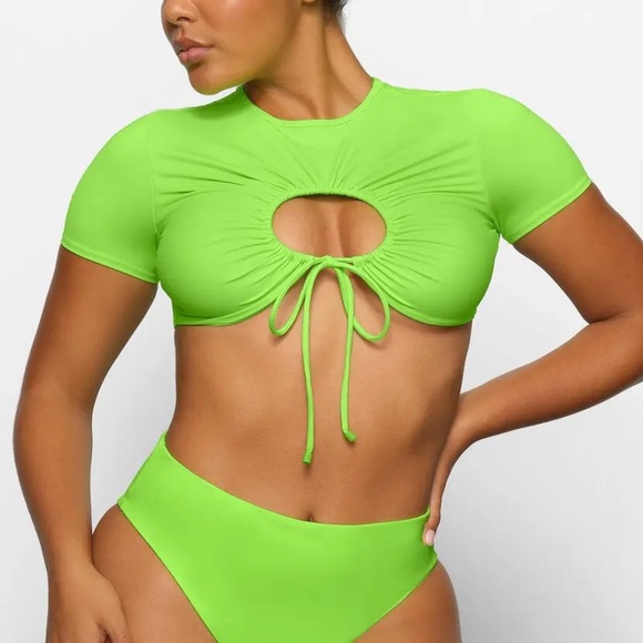 SKIMS Other - Skims Swim Ruched T-Shirt Crop‎ Top Neon Green S